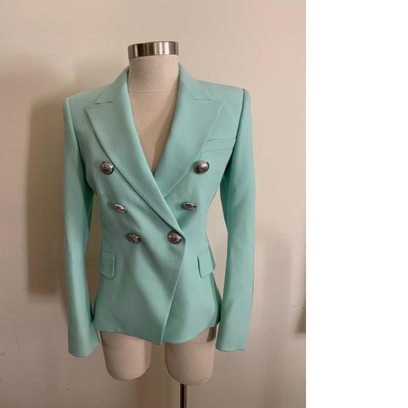 Classic structured Silver Button Double Breasted blazer mint C662 - Picture 11 of 12